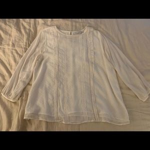 LOFT White High Neck Embroidered Detailed Blouse Size XL